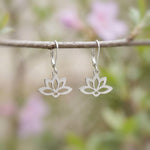 Silver Water lily Floral Earrings dangle drop boho handmade lotus jewelry earrings for summer July Birth Month flower nature jewelry gift