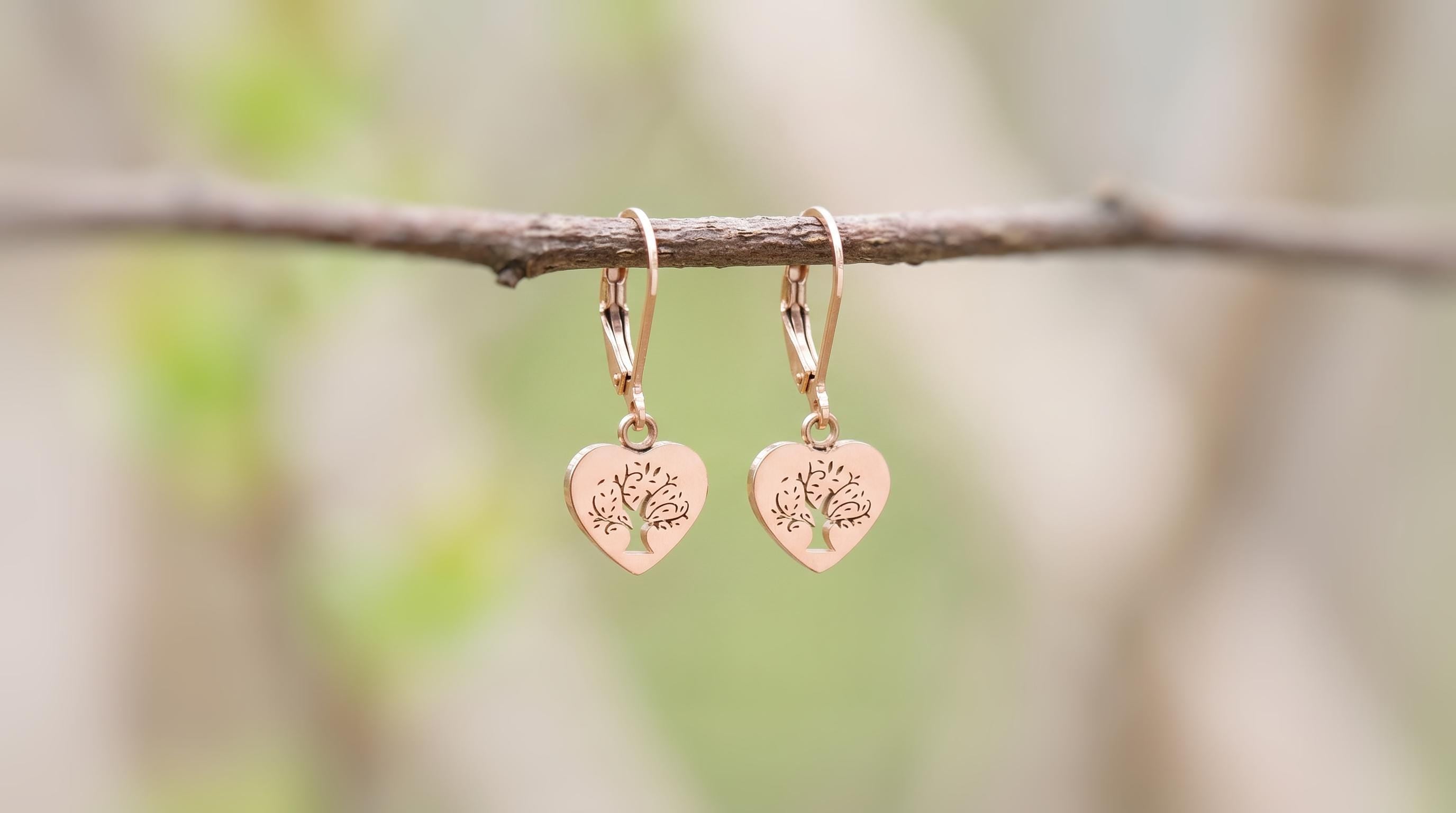 Tree of Life Heart Earrings dangle 14k gold, silver, rose gold fill handmade dainty Jewelry unique gift for girlfriend sister mom friend bff