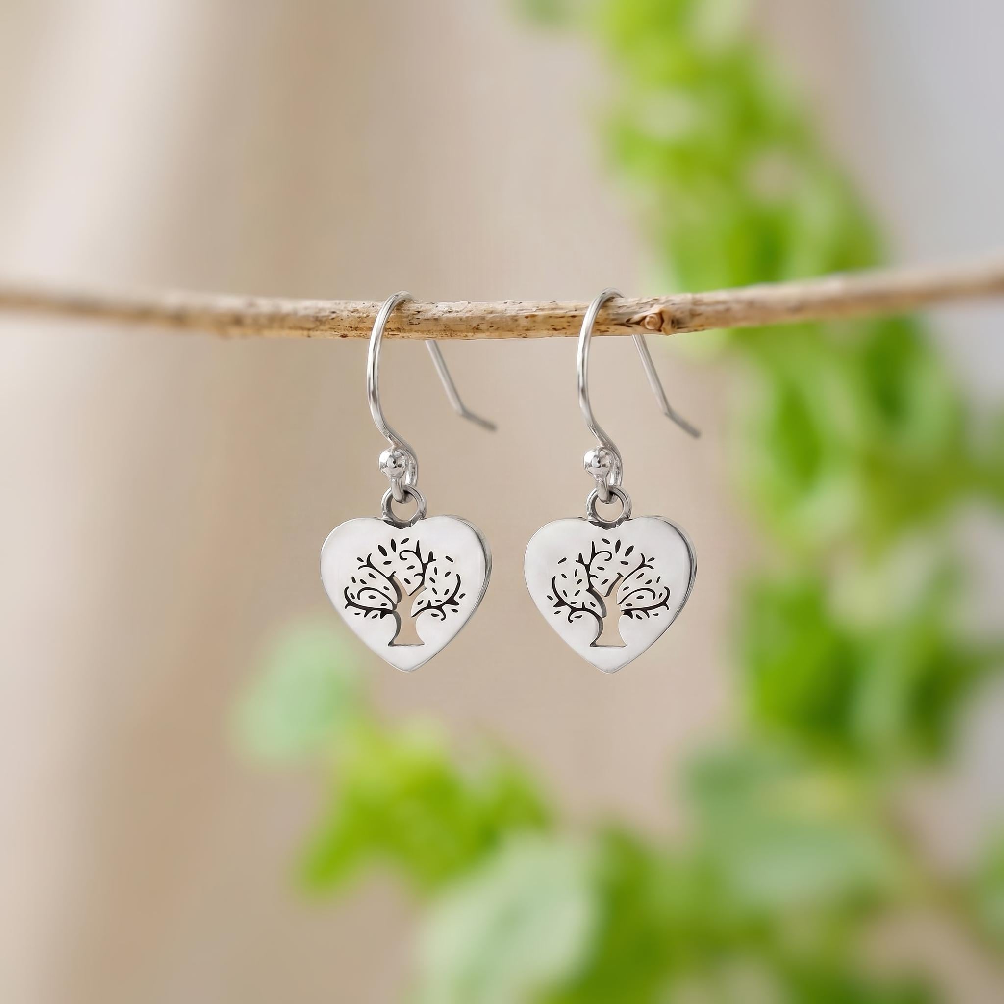 Tree of Life Earrings dangle silver, gold, rose gold fill handmade dainty heart Jewelry unique Celtic gift for girlfriend sister mom friend