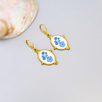 Delft Blue Porcelain Earrings Gold Leverbacks Chinoiserie China Victorian floral jewelry for women grandmillennial style