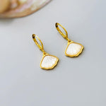 Mother of Pearl Shell Earrings 14k Gold Dangle handmade June birthstone jewelry for women leverback June beach wedding gift for grandma mom