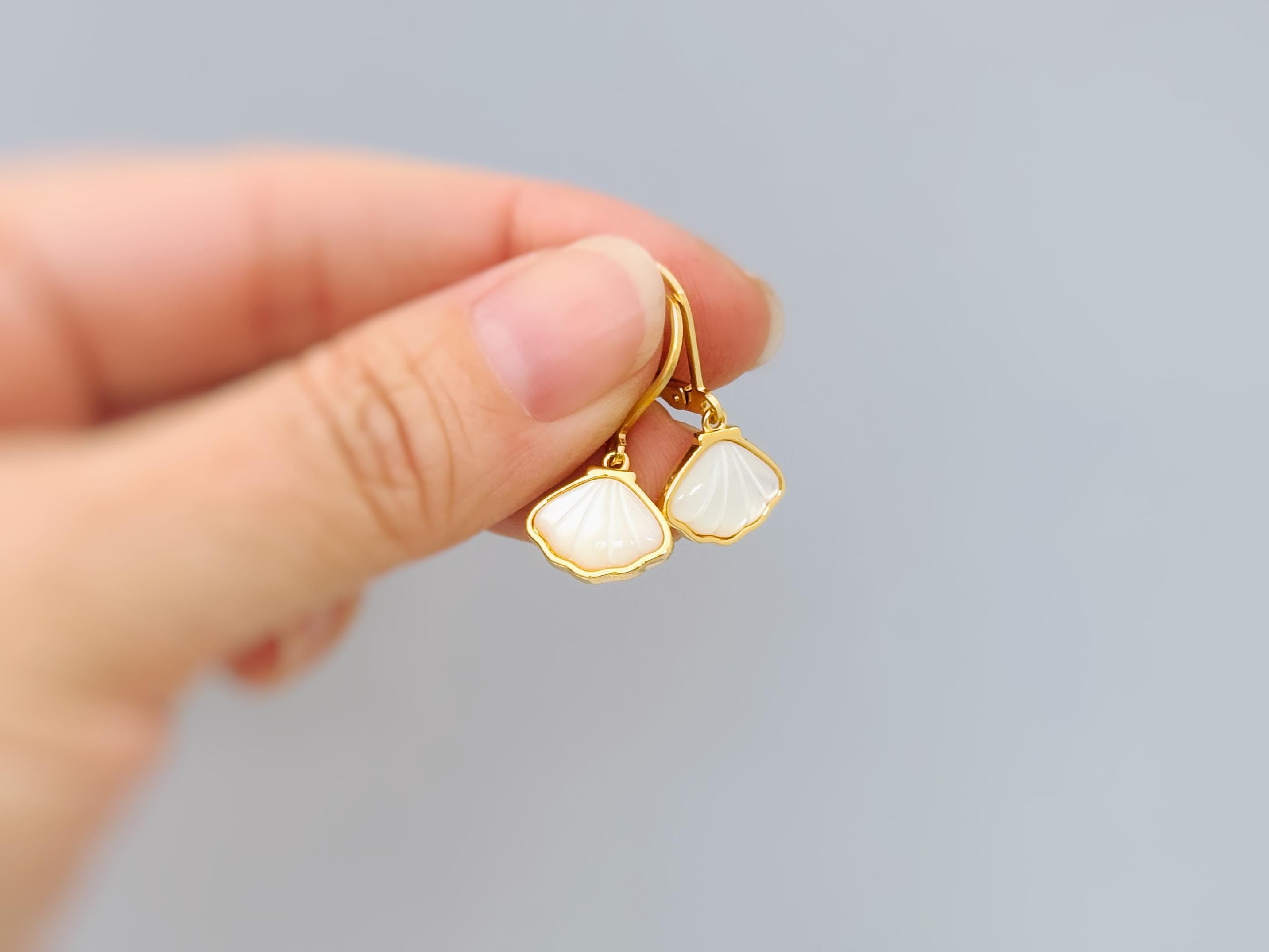 Mother of Pearl Shell Earrings 14k Gold Dangle handmade June birthstone jewelry for women leverback June beach wedding gift for grandma mom