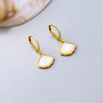 Mother of Pearl Shell Earrings 14k Gold Dangle handmade June birthstone jewelry for women leverback June beach wedding gift for grandma mom