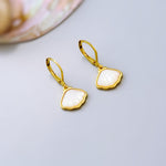 Mother of Pearl Shell Earrings 14k Gold Dangle handmade June birthstone jewelry for women leverback June beach wedding gift for grandma mom