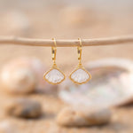 Mother of Pearl Shell Earrings 14k Gold Dangle handmade June birthstone jewelry for women leverback June beach wedding gift for grandma mom
