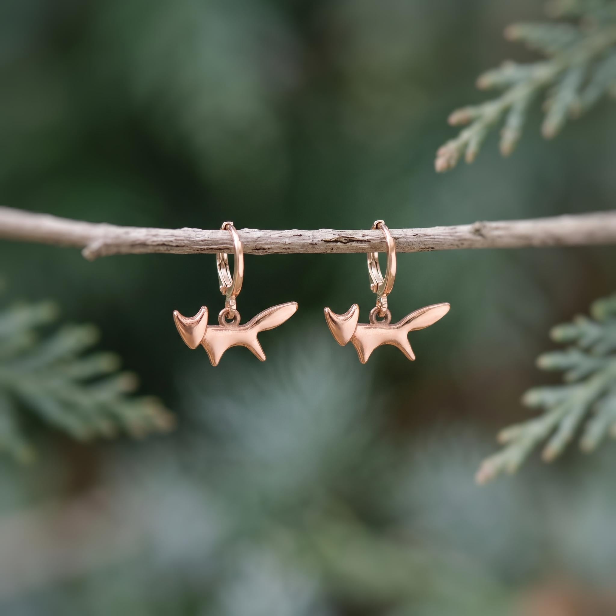Silver Fox Earrings dangle huggie hoops handmade nature woodland animal Jewelry minimalist cottagecore earrings gift for her daughter sister
