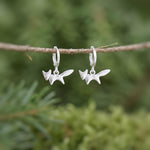 Silver Fox Earrings dangle huggie hoops handmade nature woodland animal Jewelry minimalist cottagecore earrings gift for her daughter sister