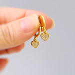 Tiny Gold Heart Earrings Dangle Huggie Hoops Crystal Heart Charm earrings for women handmade Valentines day jewelry gift for friend, moms