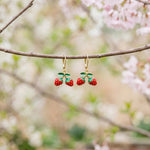 Strawberry Earrings Gold Leverbacks Red Charm Earrings, Cottagecore Jewelry Fruit Chef Gift, Cute Summer Earrings gift for gardener, mom bff
