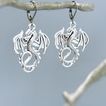 Silver Dragon Earrings dangle handmade Fantasy whimsigoth jewelry stainless steel grunge gothic statement earrings witchy gift for women