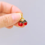 Dainty Ladybug Earrings dangle Gold, Silver huggie hoops handmade cottagecore minimalist nature inspired bug jewelry gift for gardeners, bff