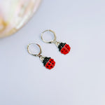 Dainty Ladybug Earrings dangle Gold, Silver huggie hoops handmade cottagecore minimalist nature inspired bug jewelry gift for gardeners, bff