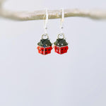 Dainty Ladybug Earrings dangle Gold, Silver huggie hoops handmade cottagecore minimalist nature inspired bug jewelry gift for gardeners, bff