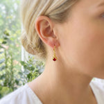 Dainty Crystal Ladybug Earrings Gold huggie hoops handmade cottagecore minimalist nature inspired bug jewelry gift for gardeners, bff