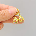 Dainty Rainbow Crystal Ladybug Earrings Gold huggie hoops handmade colorful cottagecore nature inspired bug jewelry gift for gardeners, bff
