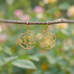 Rose Earrings dangle gold, silver handmade elegant lightweight statement floral nature jewelry June Birth Flower gift for mom, wife gardener