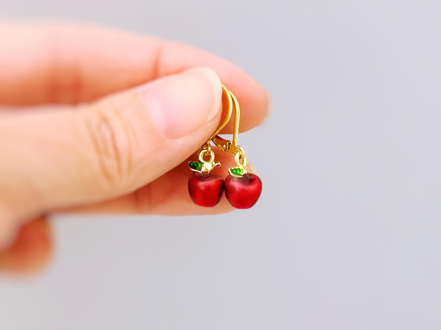 Apple Earrings dangle gold teacher gifts for women, colorful cute red Fruit Food Jewelry nature inspired fall jewelry gift for gardeners