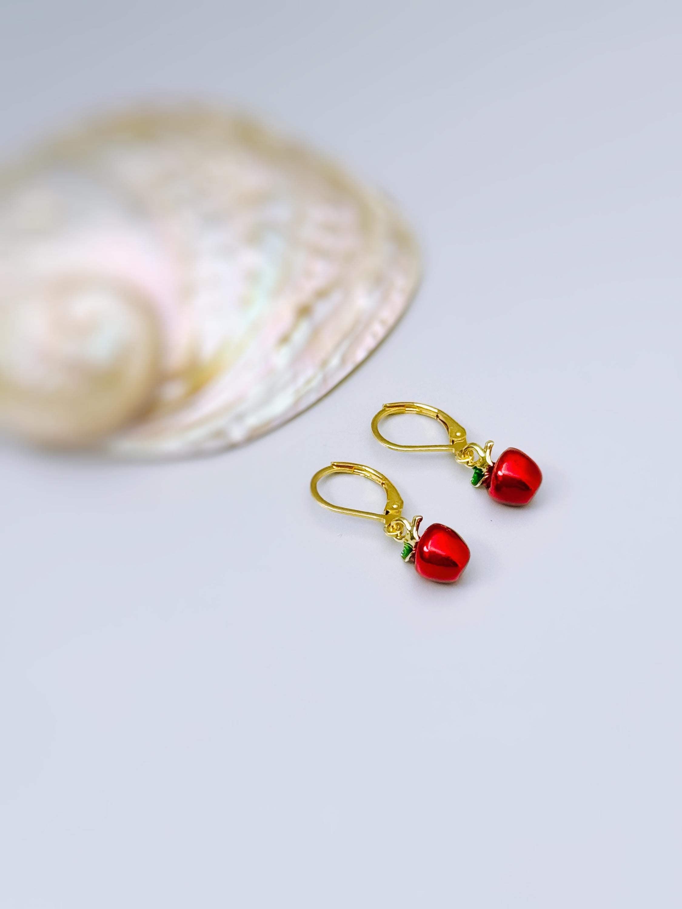 Apple Earrings dangle gold teacher gifts for women, colorful cute red Fruit Food Jewelry nature inspired fall jewelry gift for gardeners