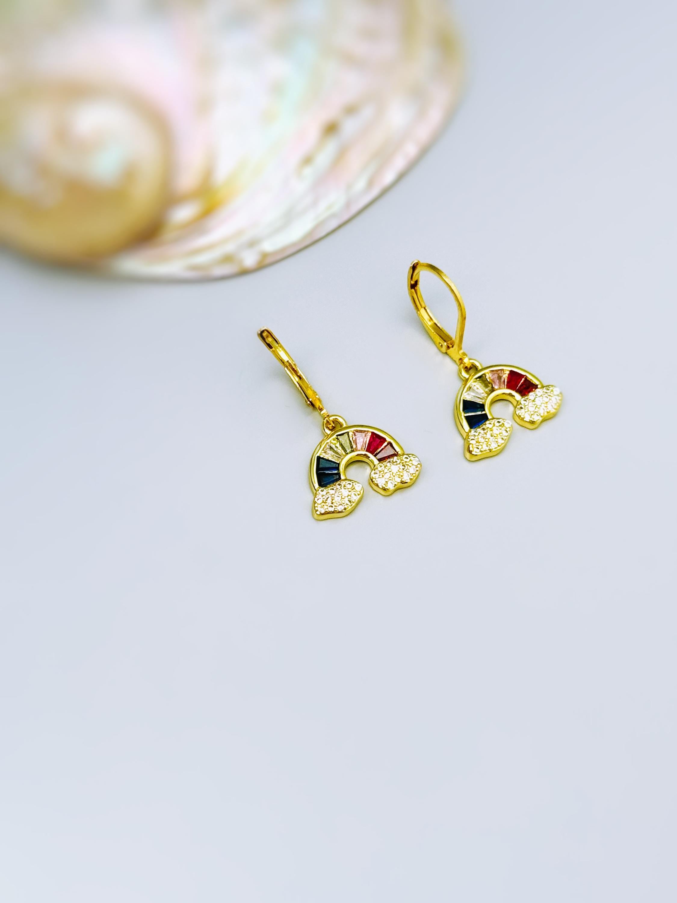 Rainbow Earrings Dangle Gold Huggie Hoops trendy colorful earrings for women pride gift unique sparkly festival pride jewelry for her