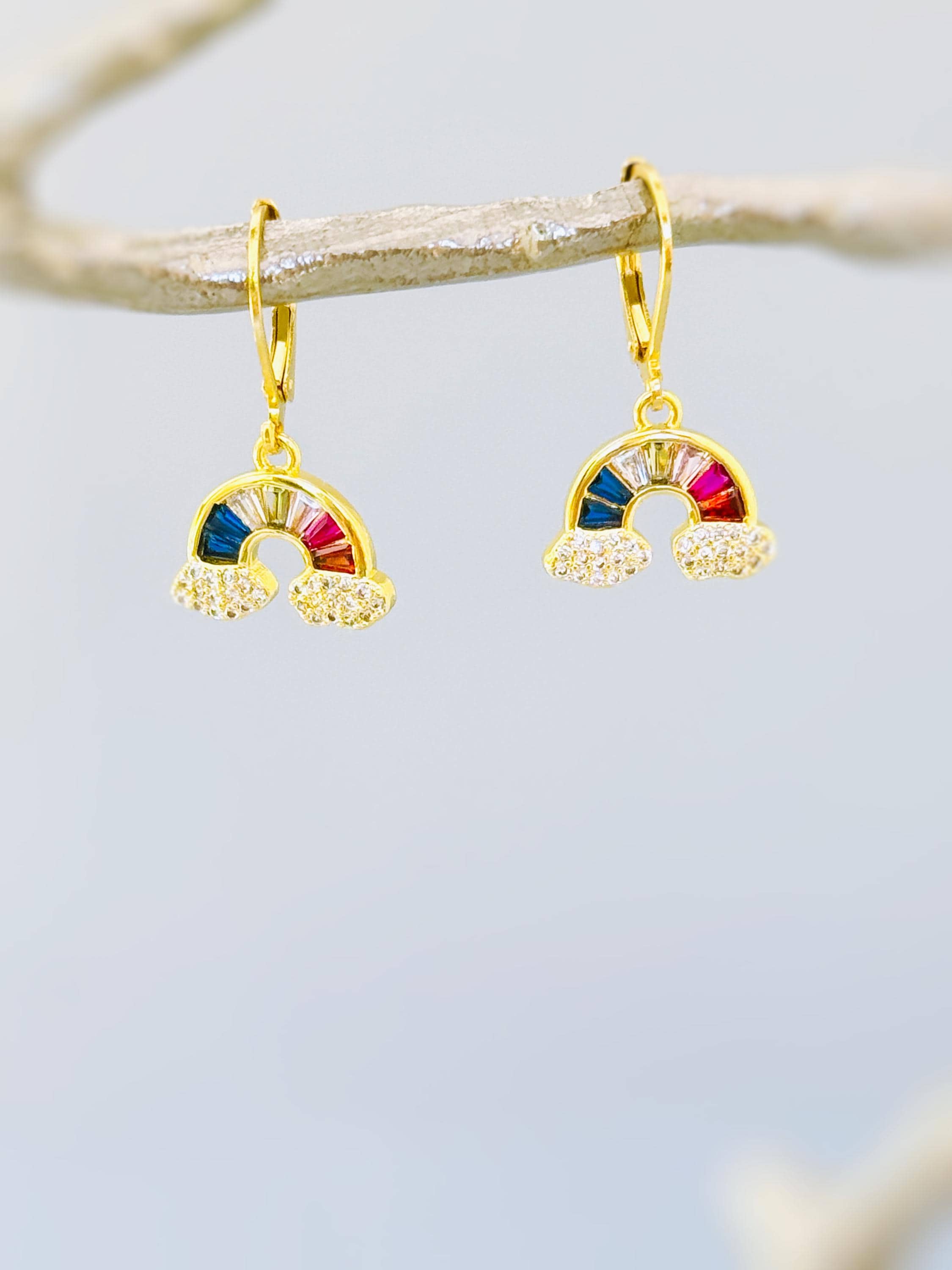 Rainbow Earrings Dangle Gold Huggie Hoops trendy colorful earrings for women pride gift unique sparkly festival pride jewelry for her
