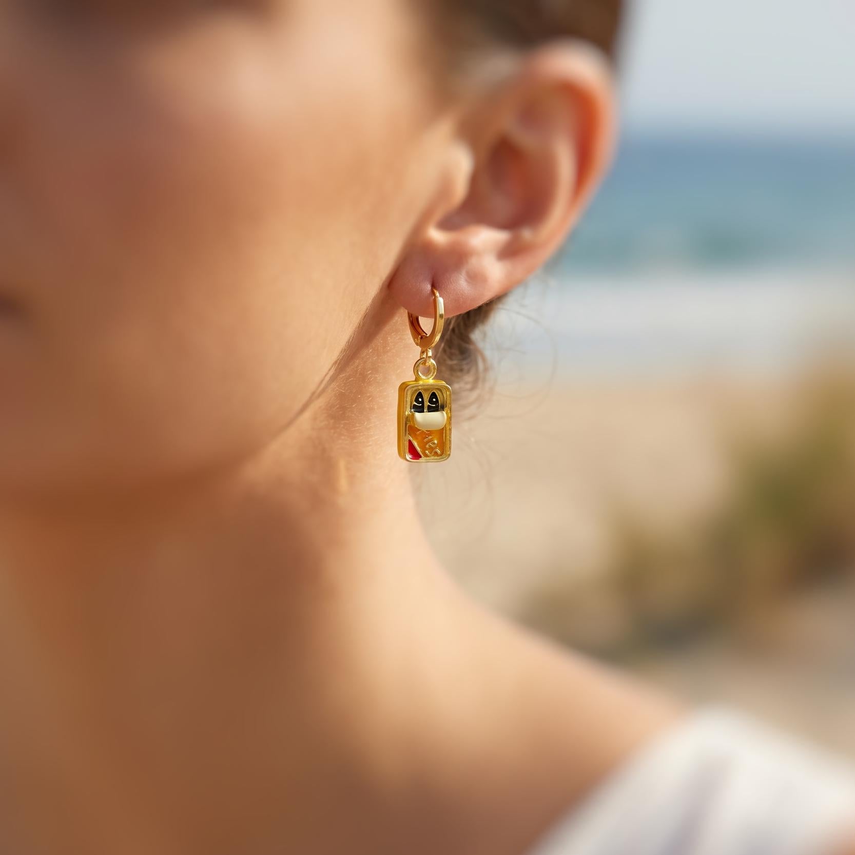 Sardine Earrings gold Huggie Hoops, cute fish earrings trendy ocean jewelry, unique fun whimsical novelty coastal nautical gift for women