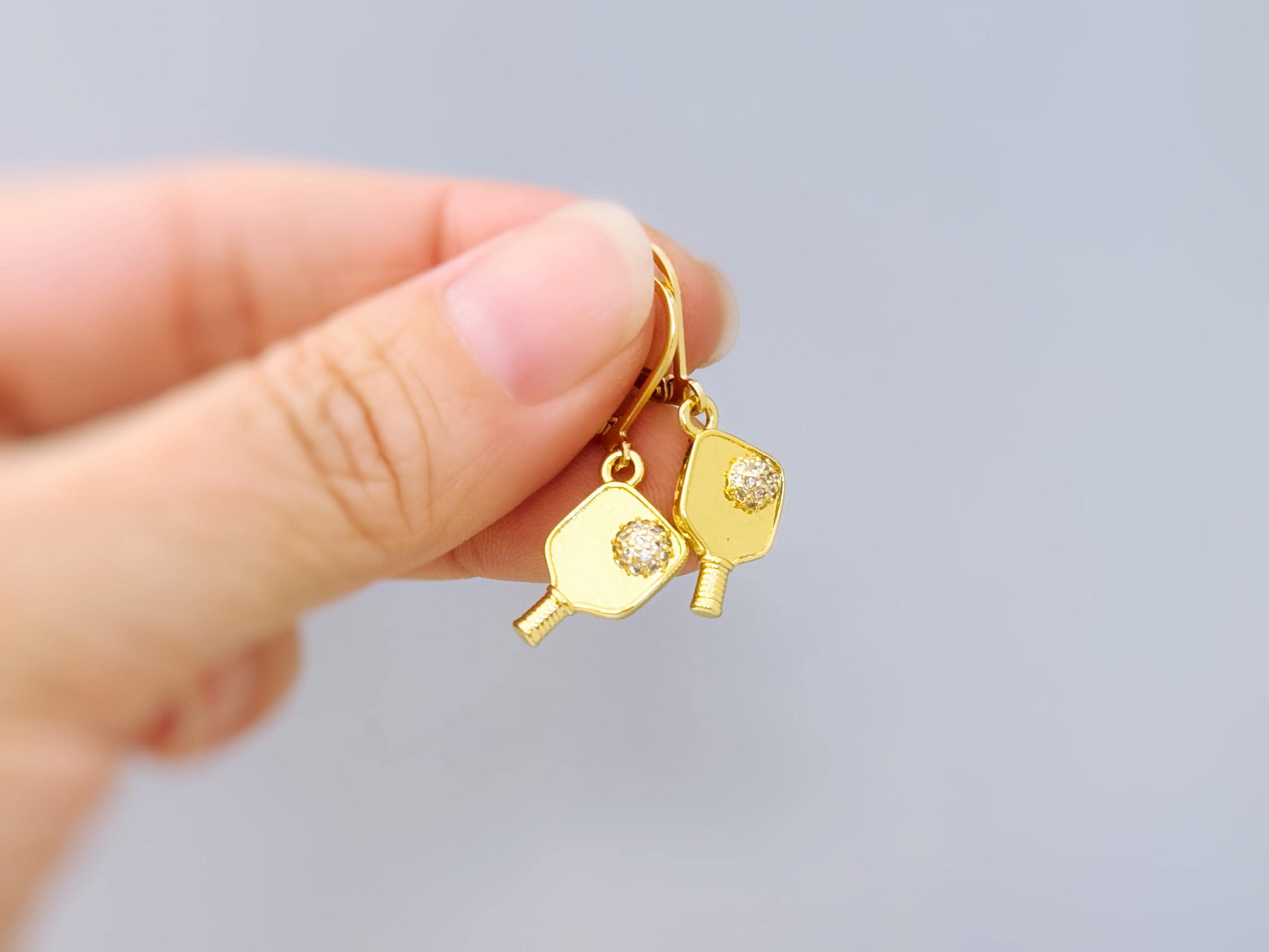 Pickleball Earrings Gold Leverbacks, Pickleball Jewelry, Pickleball Gift for Her, Sports Earrings, cute sporty Pickleball accessories