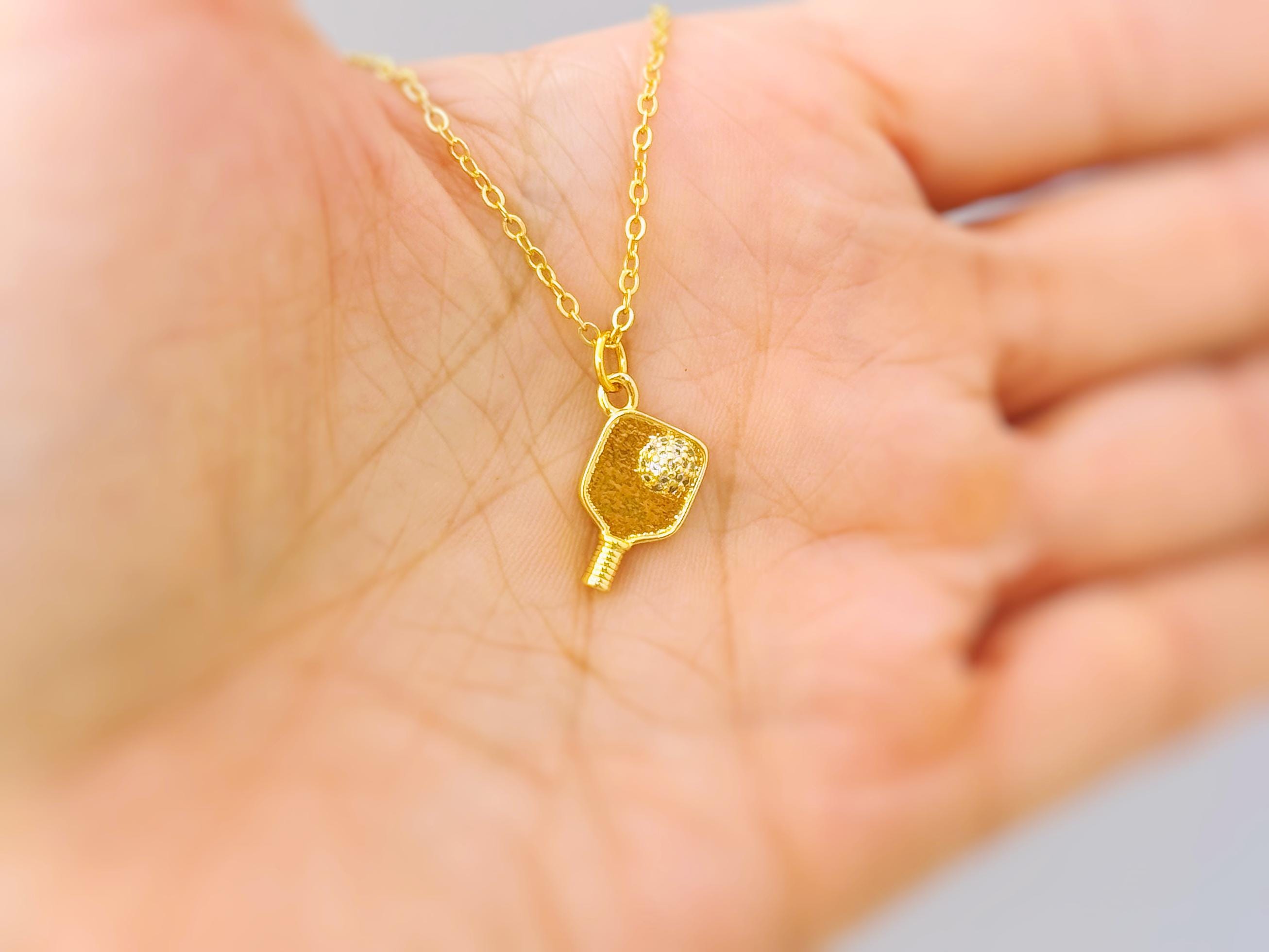 Pickleball Necklace gold crystal racquet pickleball jewelry gift for her unique sporty cute fitness accessories for women sports athlete