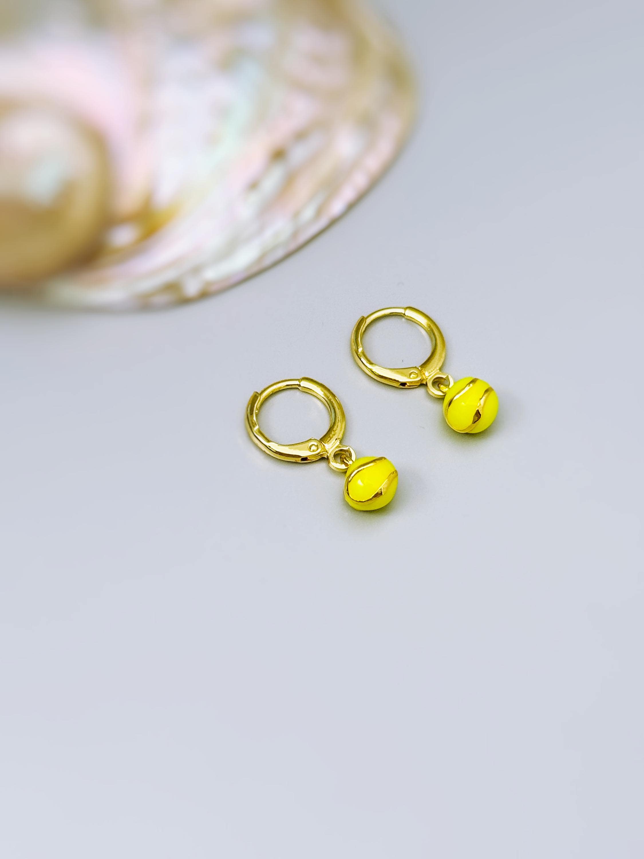 Dainty Tennis Earrings Gold Huggie Hoops Softball Jewelry, Softball Gift for team moms Sports Earrings for women cute sporty accessories