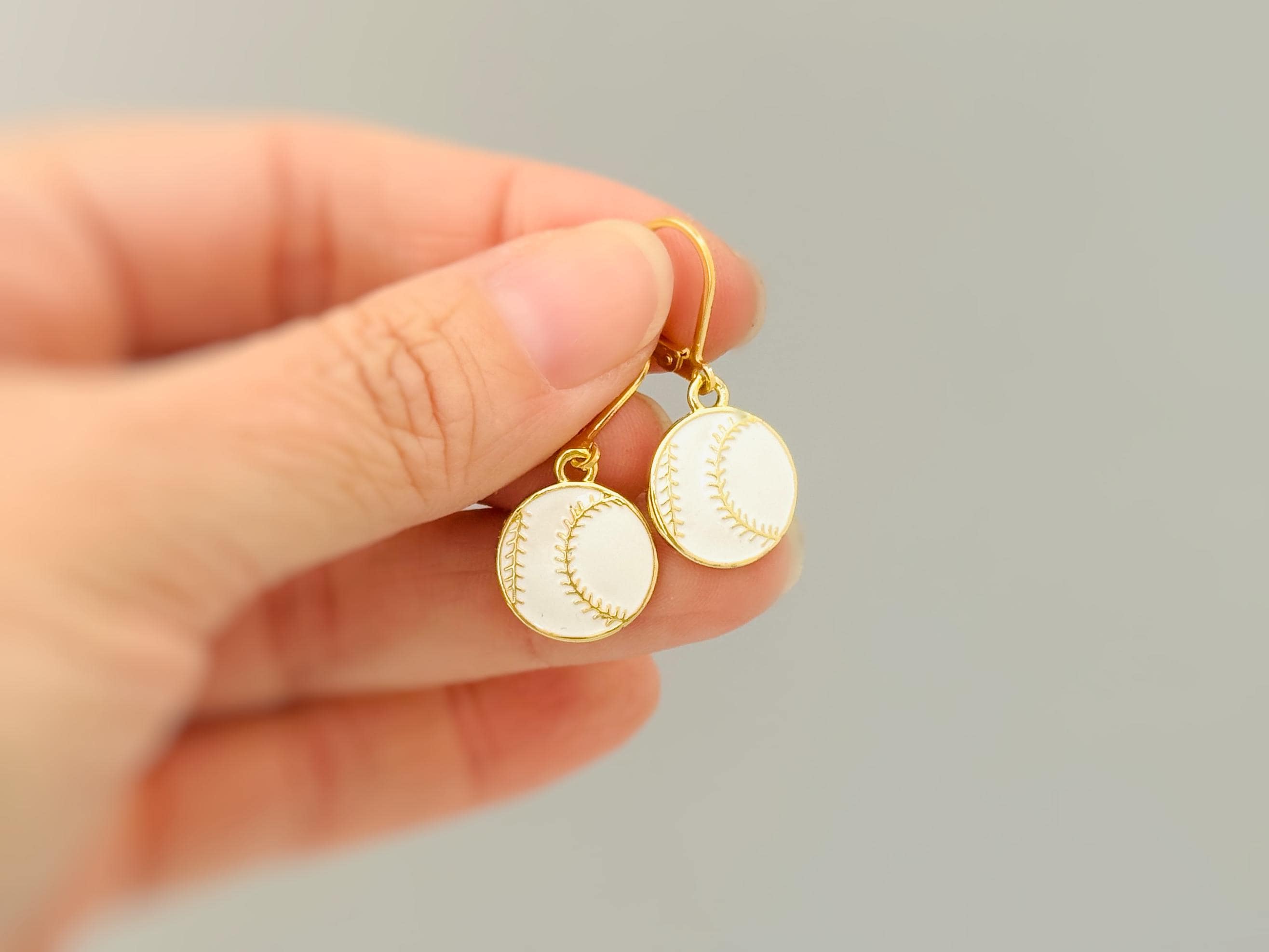 Baseball Earrings Gold leverbacks Baseball Jewelry, Baseball Gift for team moms little league Sports Earrings for women sporty accessories