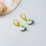 Pastel Nautilus Shell Earrings Gold Huggie Hoop dangle handmade ocean lover gift nature inspired coastal nautical beachy summer jewelry