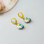 Pastel Nautilus Shell Earrings Gold Huggie Hoop dangle handmade ocean lover gift nature inspired coastal nautical beachy summer jewelry