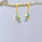 Pastel Nautilus Shell Earrings Gold Huggie Hoop dangle handmade ocean lover gift nature inspired coastal nautical beachy summer jewelry
