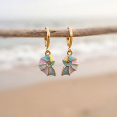 Pastel Nautilus Shell Earrings Gold Huggie Hoop dangle handmade ocean lover gift nature inspired coastal nautical beachy summer jewelry