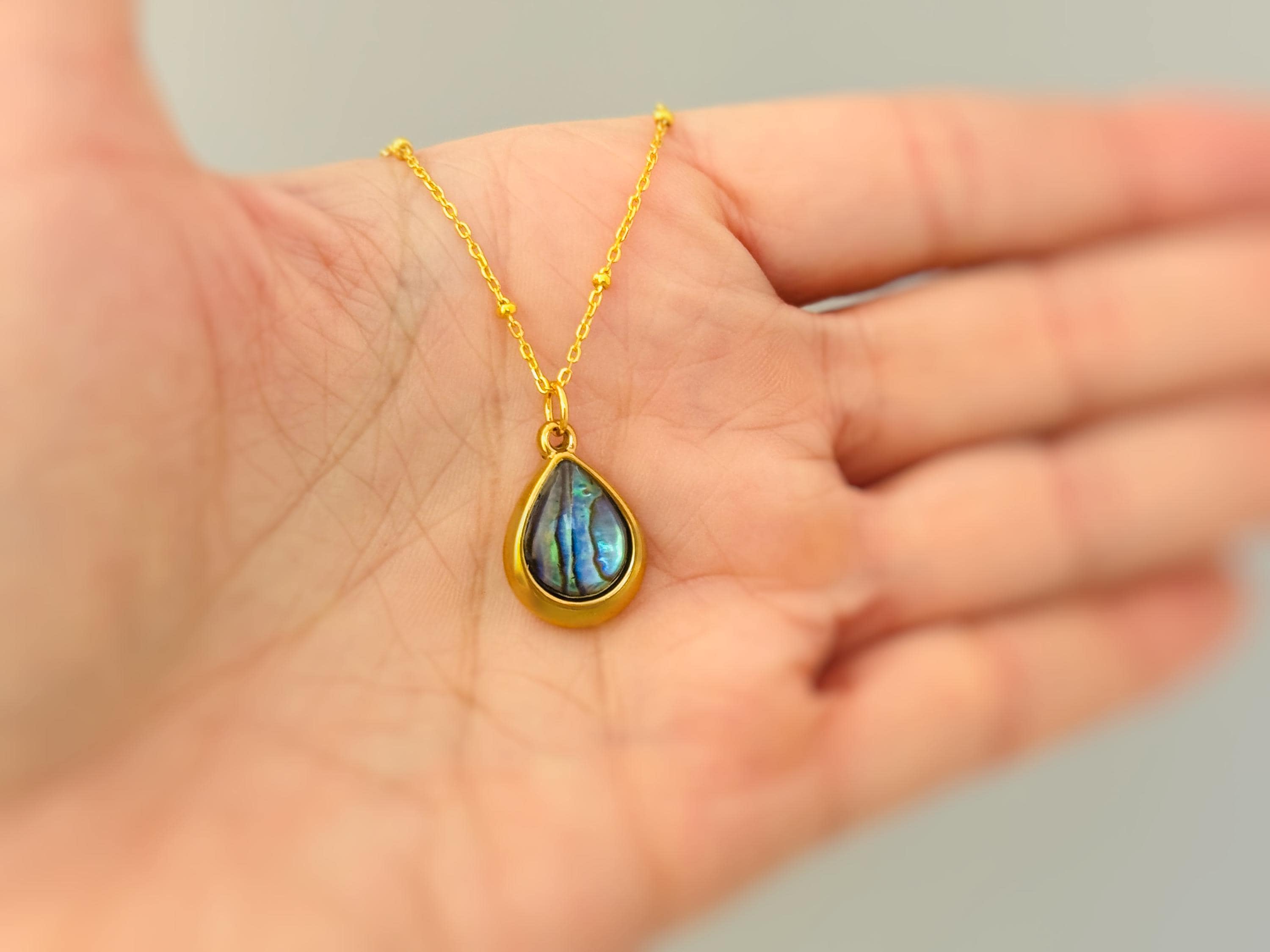 Teardrop Abalone Necklace, Gold Summer Ocean Jewelry, Abalone Shell Pendant Necklace, Coastal Beach Jewelry, Mermaid Necklace Gift for Her