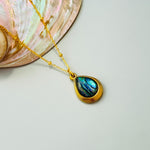 Teardrop Abalone Necklace, Gold Summer Ocean Jewelry, Abalone Shell Pendant Necklace, Coastal Beach Jewelry, Mermaid Necklace Gift for Her