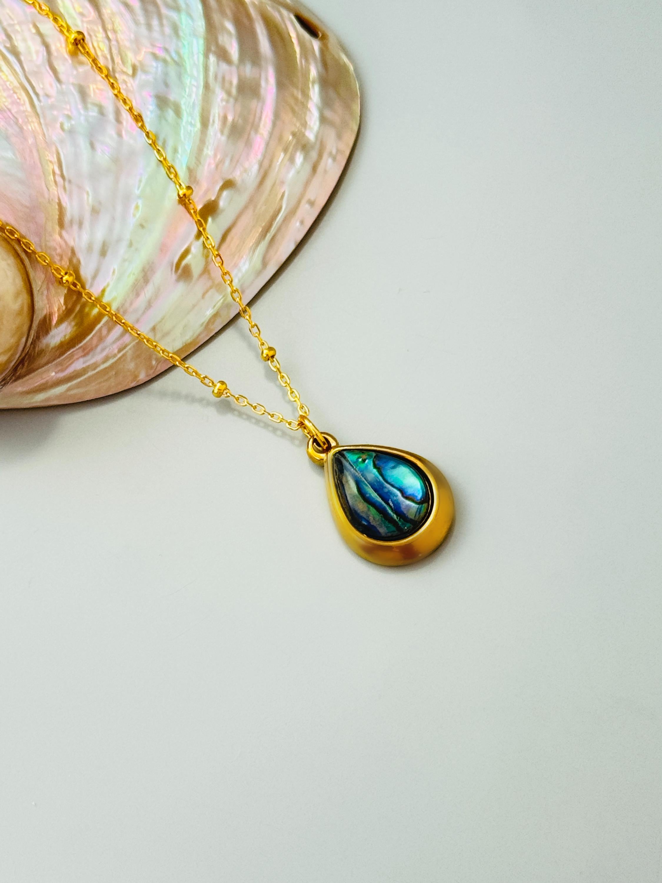 Teardrop Abalone Necklace, Gold Summer Ocean Jewelry, Abalone Shell Pendant Necklace, Coastal Beach Jewelry, Mermaid Necklace Gift for Her