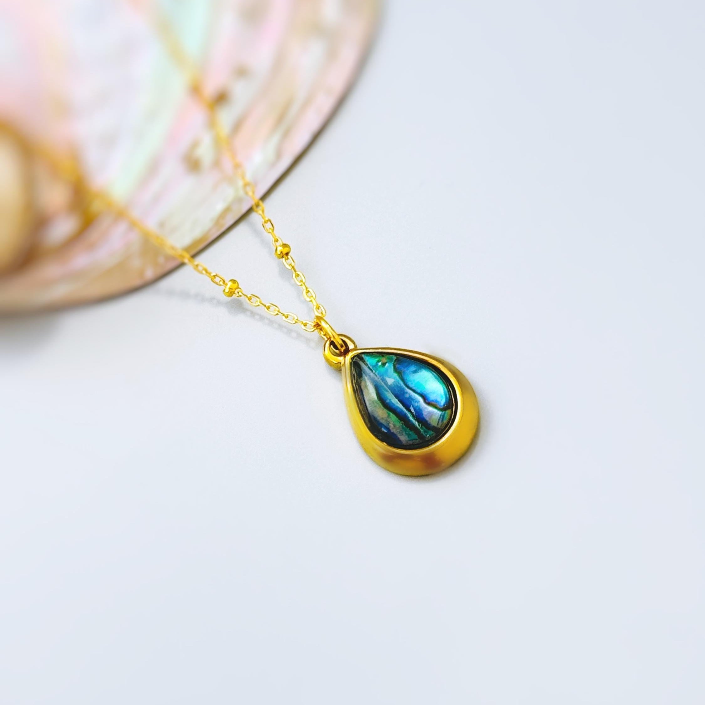 Teardrop Abalone Necklace, Gold Summer Ocean Jewelry, Abalone Shell Pendant Necklace, Coastal Beach Jewelry, Mermaid Necklace Gift for Her