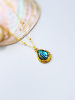 Teardrop Abalone Necklace, Gold Summer Ocean Jewelry, Abalone Shell Pendant Necklace, Coastal Beach Jewelry, Mermaid Necklace Gift for Her