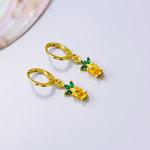 Tiny Pineapple Earrings crystal Gold Huggie Hoops yellow Fruit Charm Earrings, Tropical Summer Jewelry Chef Gift, Cute Summer Earrings