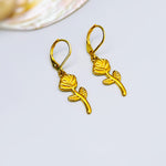 Gold Rose Earrings Dangle handmade June birth flower jewelry, romantic elegant June Birth Flower nature botanical Birthday gift for gardener