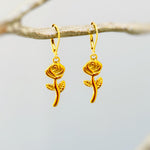 Gold Rose Earrings Dangle handmade June birth flower jewelry, romantic elegant June Birth Flower nature botanical Birthday gift for gardener