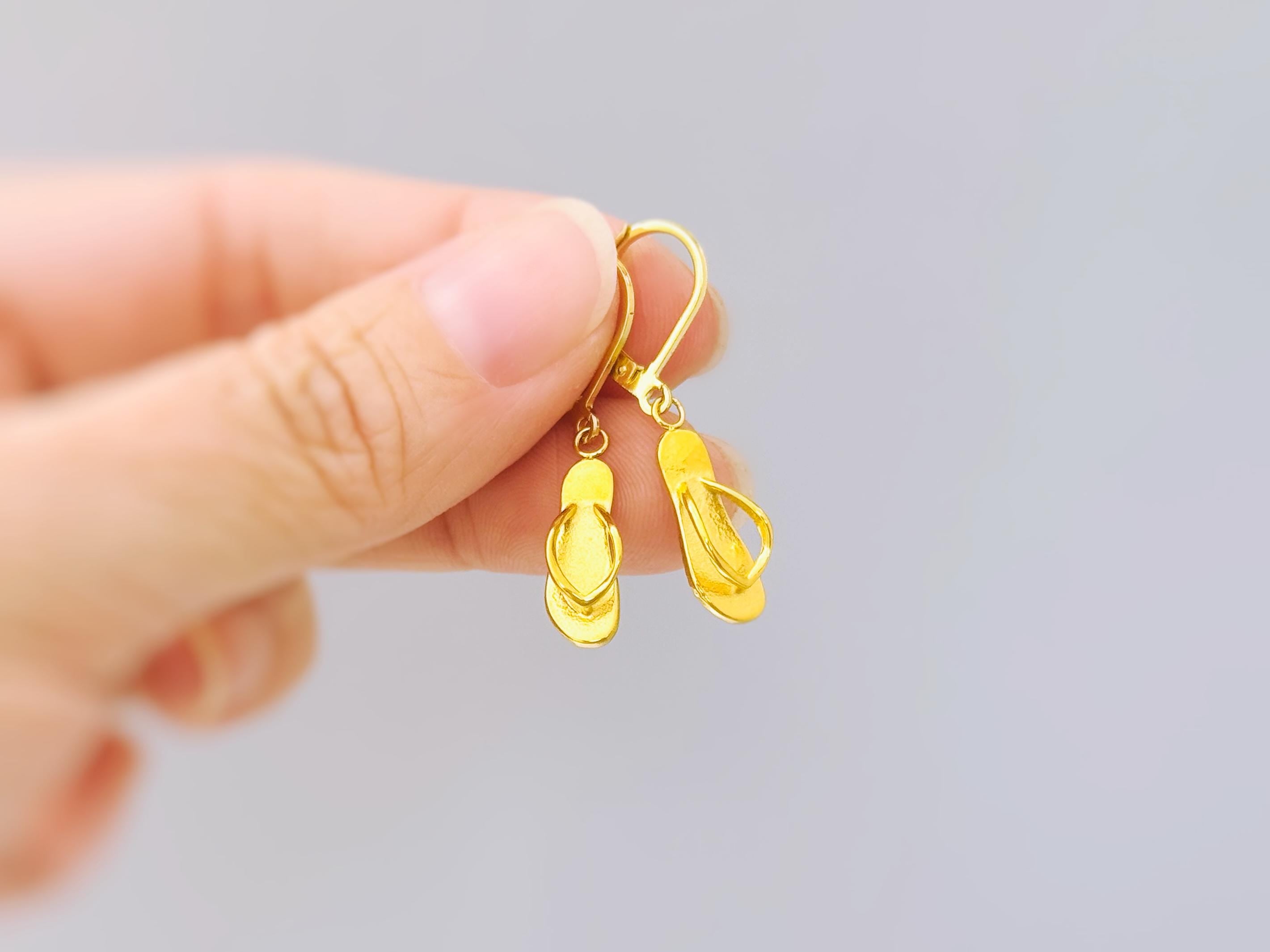 Flip Flop Earrings, gold cute boho beachy Summer Earrings ocean jewelry for women, unique fun whimsical novelty gift for women surfers