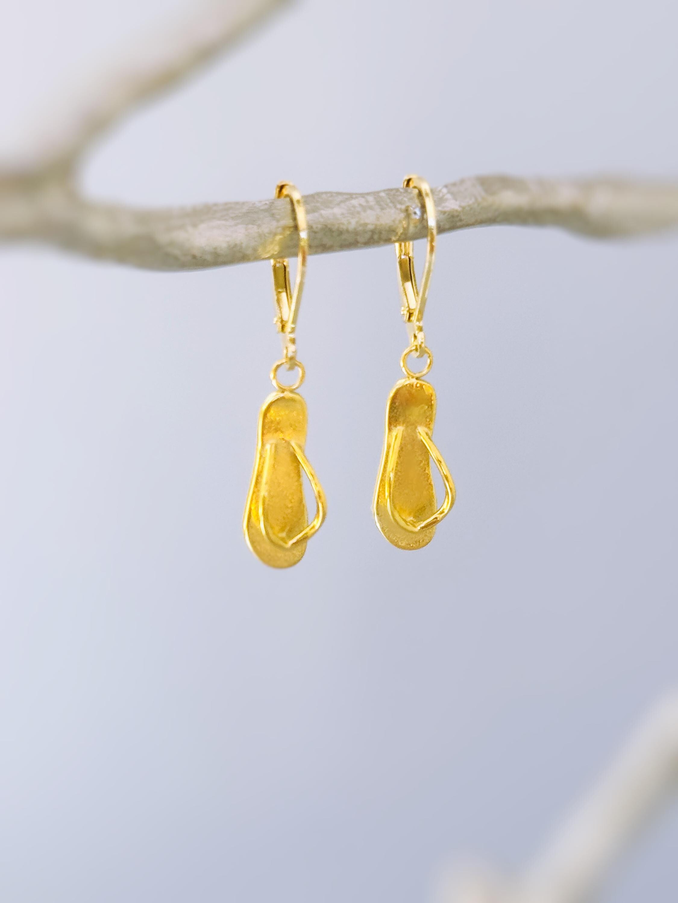 Flip Flop Earrings, gold cute boho beachy Summer Earrings ocean jewelry for women, unique fun whimsical novelty gift for women surfers