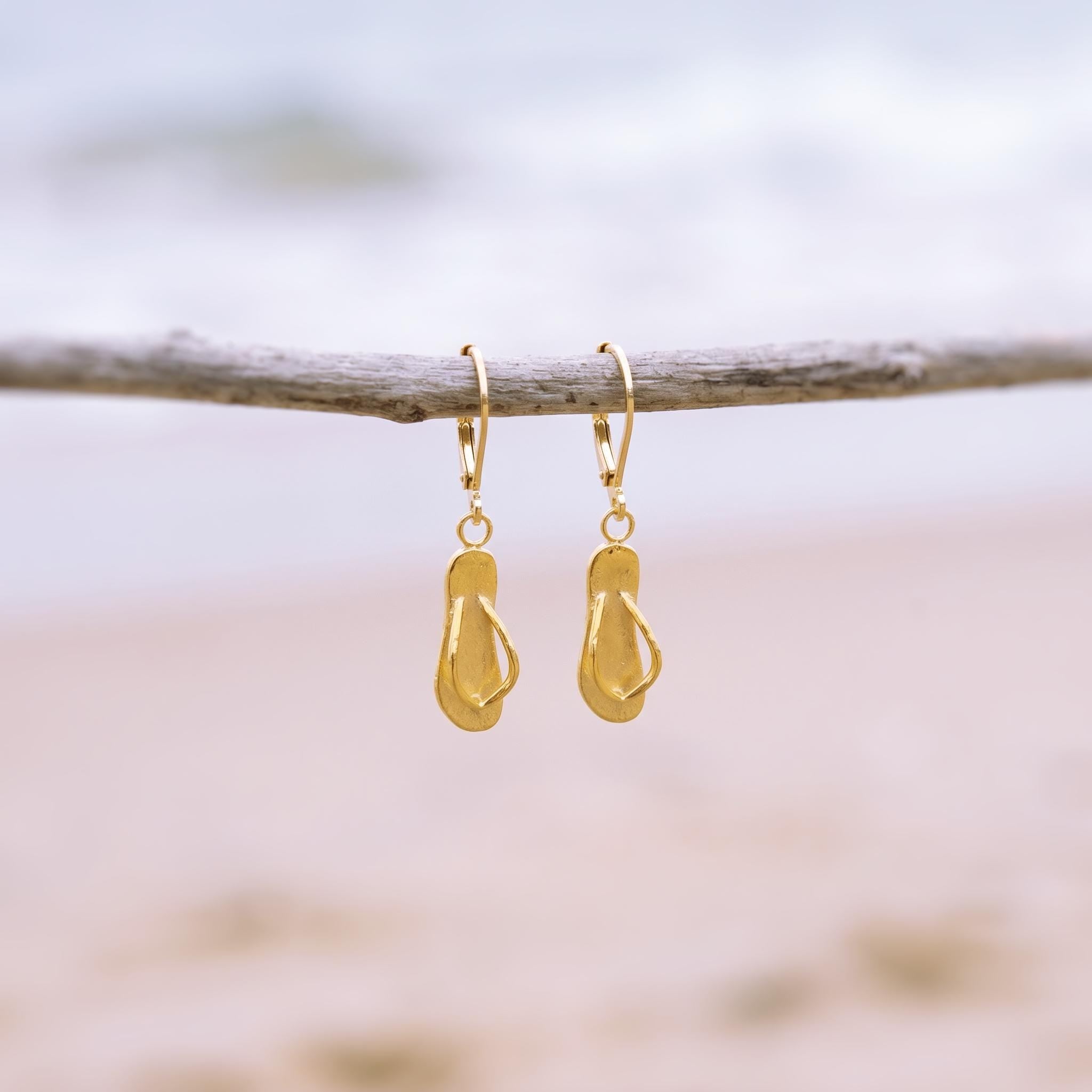 Flip Flop Earrings, gold cute boho beachy Summer Earrings ocean jewelry for women, unique fun whimsical novelty gift for women surfers