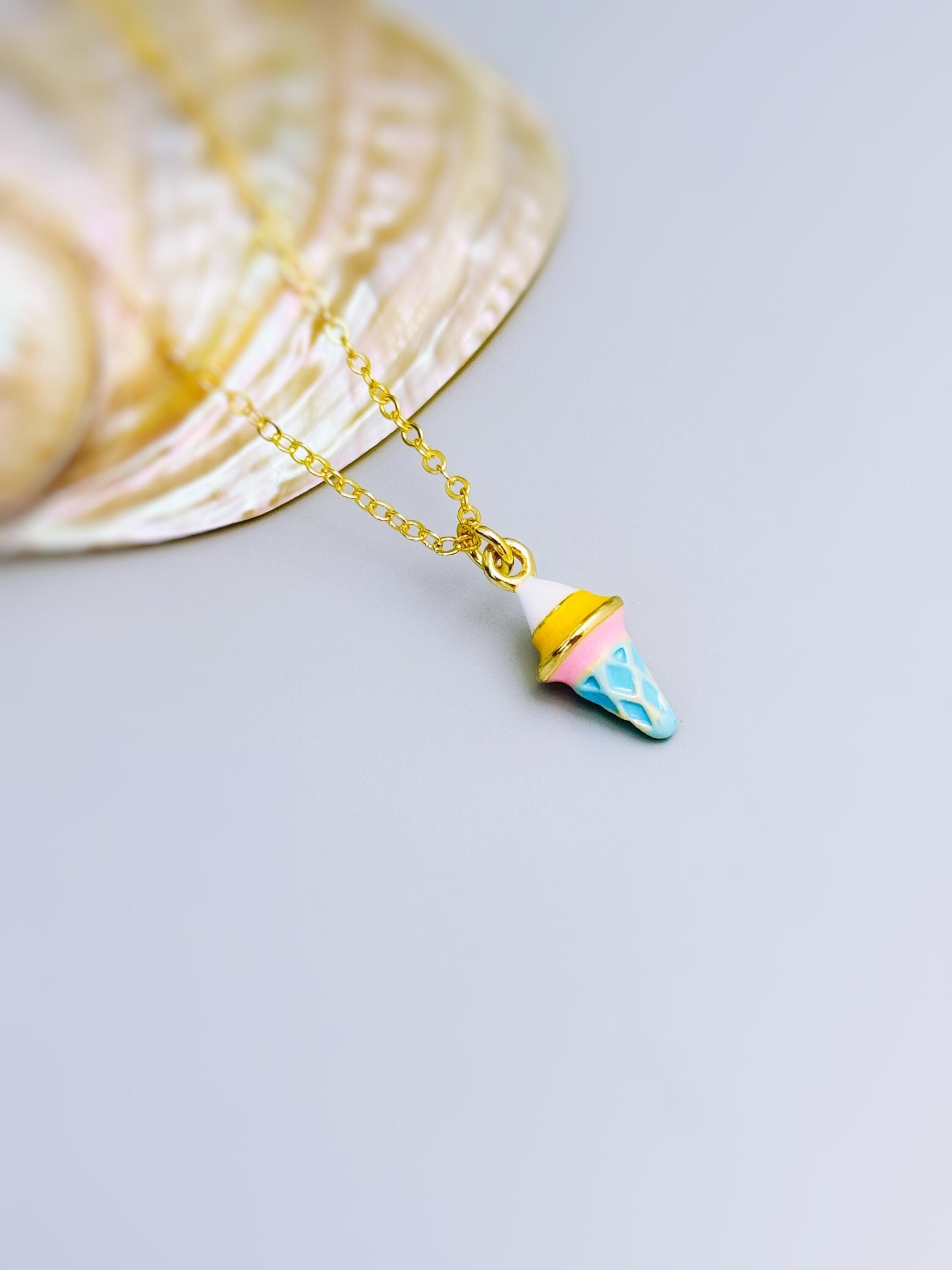 Pastel Ice Cream Necklace gold cute summer jewelry gift for her unique fun miniature food jewelry for women colorful gift for teens, bff