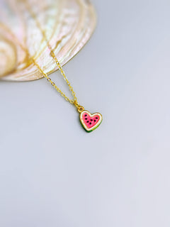 Watermelon Necklace gold heart cute summer jewelry gift for her unique fun miniature food jewelry for her cutecore gift for teens, daughter
