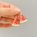Watermelon Earrings Gold Huggie Hoops Cute Summer Jewelry Pink Fruit Charm Earrings Cottagecore Jewelry for Chef Gift for gardeners, women