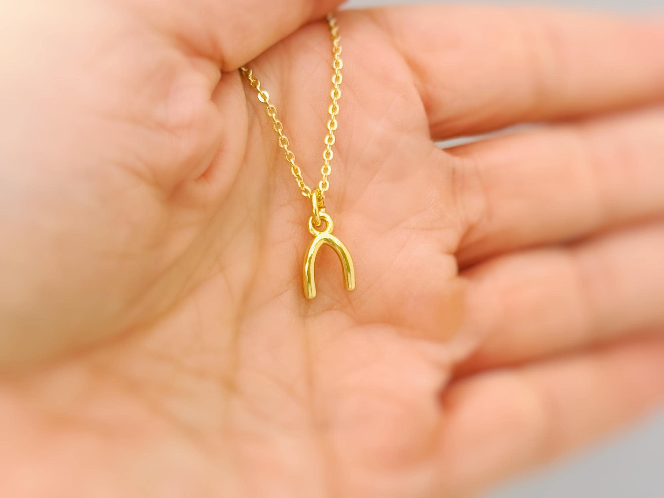 Tiny Gold Wishbone Necklace, Lucky Charm Necklace, Dainty Minimalist Gold Jewelry, Good Luck Gift for women, Delicate Layering Necklace
