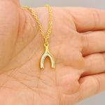 Mother of Pearl Wishbone Necklace Gold, Lucky Charm Necklace, Dainty Minimalist Jewelry, Good Luck Gift for her Layering Necklace for women