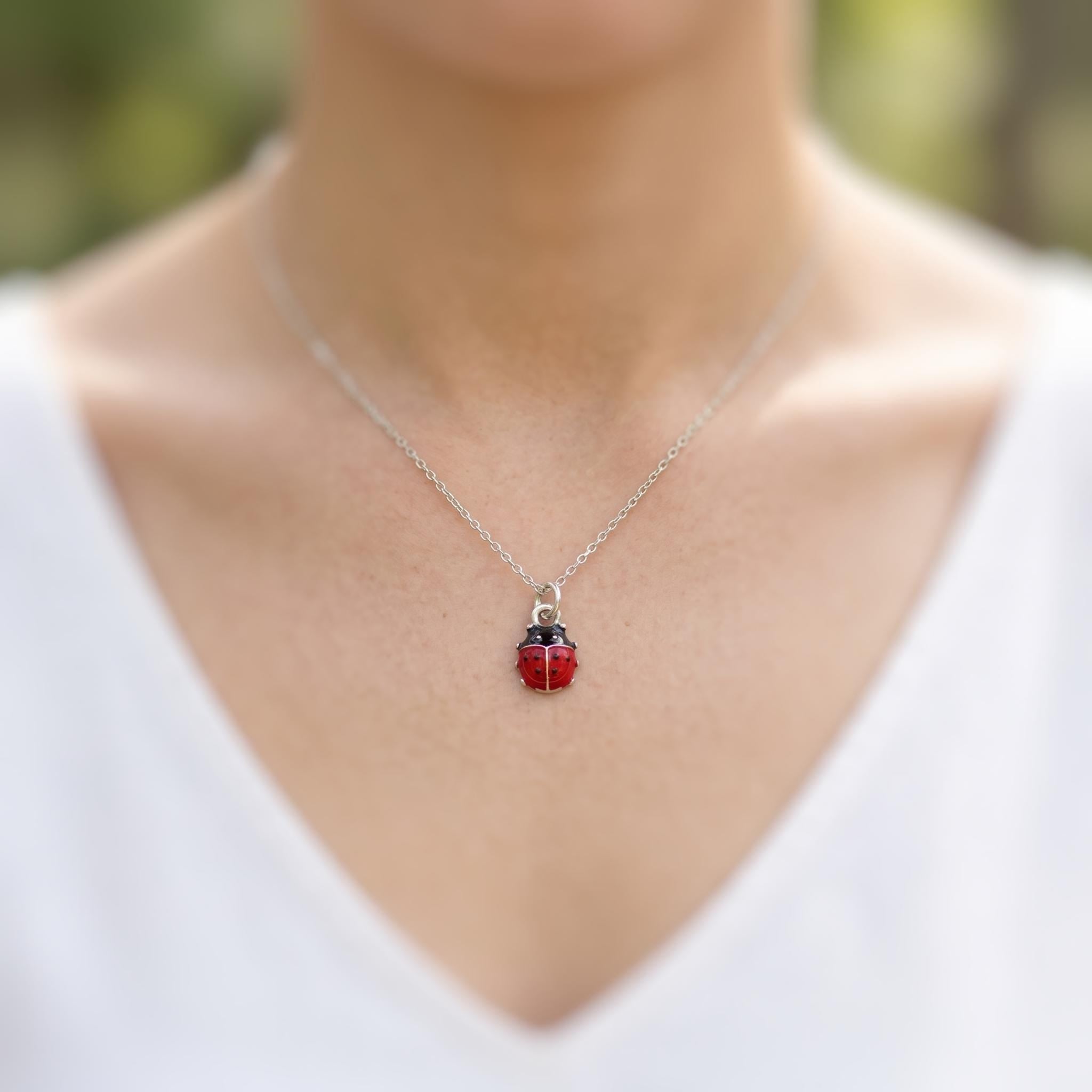 Tiny Ladybug Necklace Silver, Gold Lucky Ladybug Charm pendant, Good Luck Jewelry, Nature Lover Gift for gardener, Cute Bug Jewelry insects